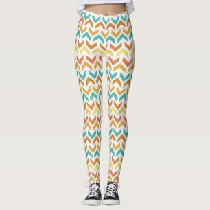 Retro Arrows Chevron Orange Teal Gold Pattern Leggings