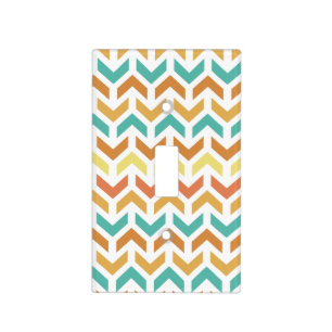 Retro Arrows Chevron Orange Teal Gold Pattern Light Switch Cover