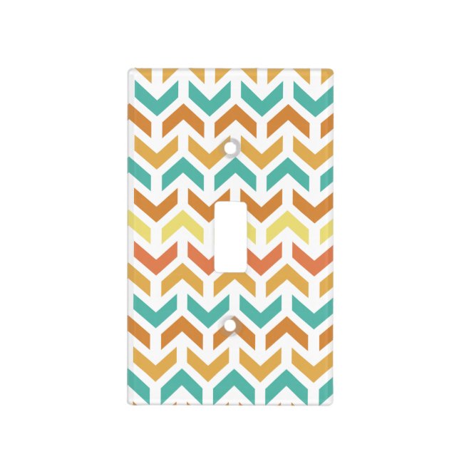 Retro Arrows Chevron Orange Teal Gold Pattern Light Switch Cover (Front)