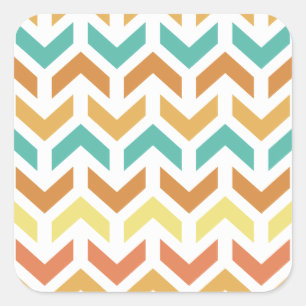 Retro Arrows Chevron Orange Teal Gold Square Sticker