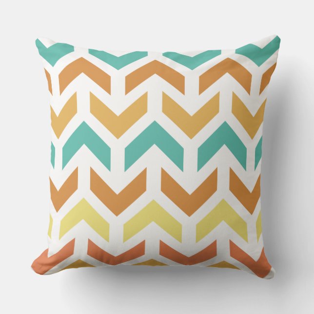 Retro Arrows Chevron Orange Teal Gold Throw Pillow (Front)