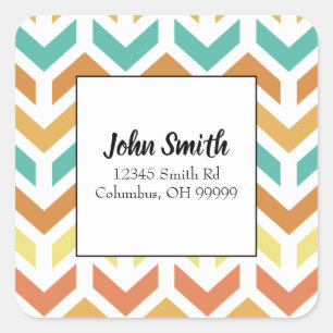 Retro Arrows Chevron Orange Teal Return Address Square Sticker