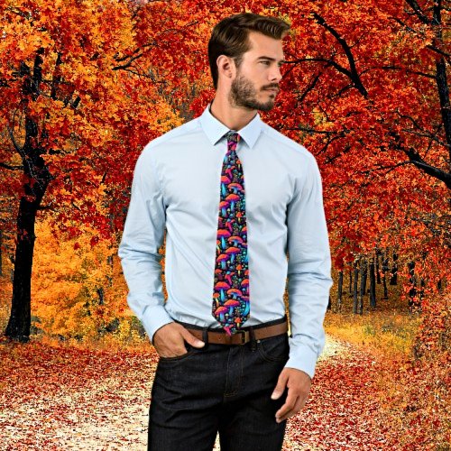 Retro Art Bioluminescent Mushroom Neck Tie