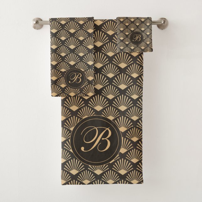 Retro Art Deco Black And Sepia Bath Towel Set (Insitu)