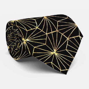 Retro Art Deco Black Gold Geometric Pattern Neck Tie