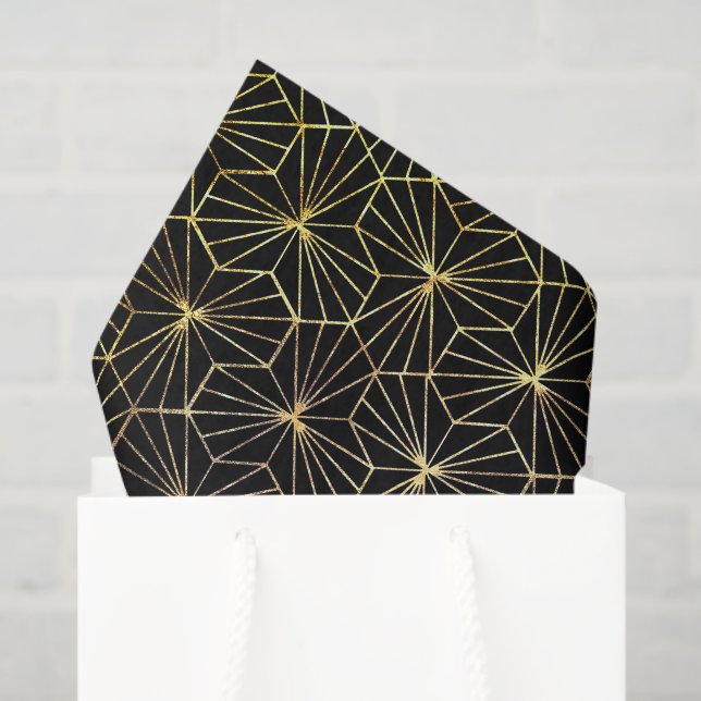 Retro Art Deco Black Gold Geometric Pattern Tissue Paper (Gift Bag)