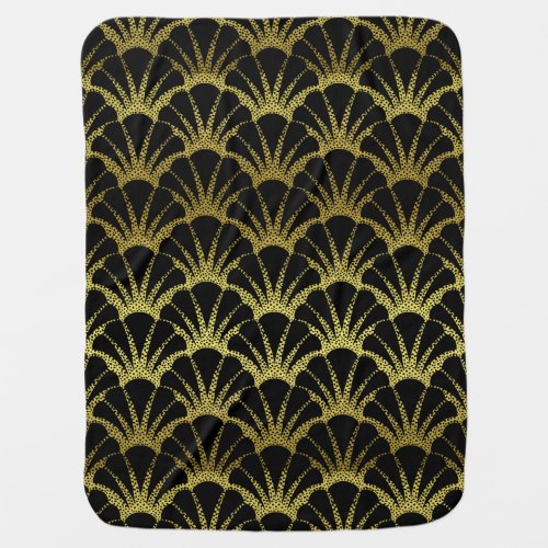 Retro Art Deco Black  Gold Shell Scale Pattern Baby Blanket