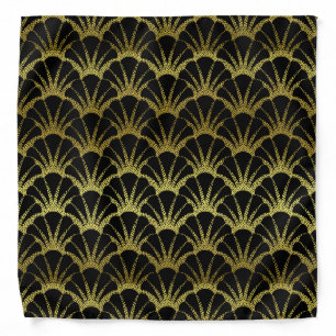 Retro Art Deco Black / Gold Shell Scale Pattern Bandana