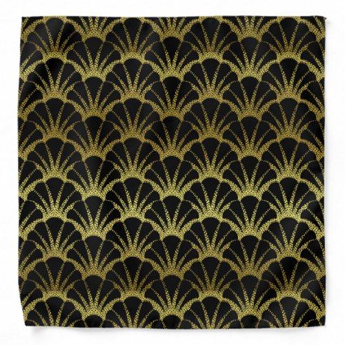 Retro Art Deco Black  Gold Shell Scale Pattern Bandana