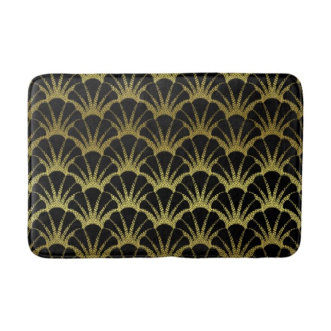 Retro Art Deco Black / Gold Shell Scale Pattern Bathroom Mat (Front)