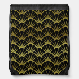 Retro Art Deco Black / Gold Shell Scale Pattern Drawstring Bag