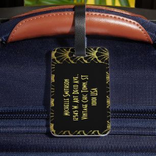 Retro Art Deco Black / Gold Shell Scale Pattern Luggage Tag