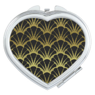 Retro Art Deco Black / Gold Shell Scale Pattern Mirror For Makeup