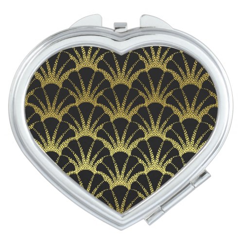 Retro Art Deco Black  Gold Shell Scale Pattern Mirror For Makeup