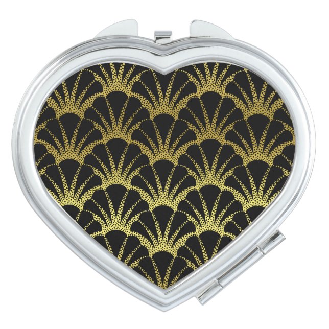 Retro Art Deco Black / Gold Shell Scale Pattern Mirror For Makeup (Front)