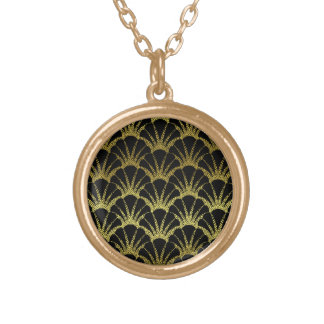 Retro Art Deco Black / Gold Shell Scale Pattern Plated Necklace