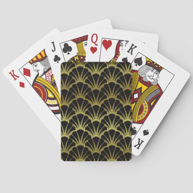 Retro Art Deco Black / Gold Shell Scale Pattern Poker Cards (Back)