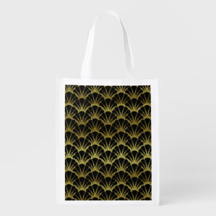Retro Art Deco Black / Gold Shell Scale Pattern Reusable Grocery Bag