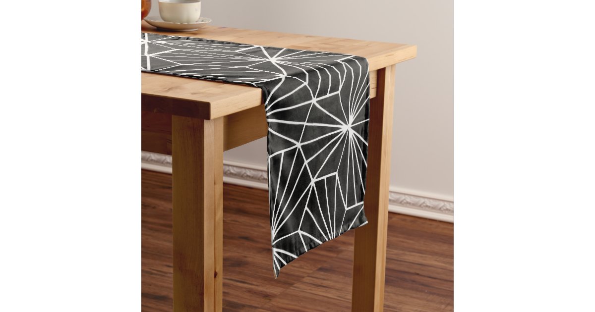 Retro Art Deco Black White Geometrical Pattern Short Table Runner | Zazzle