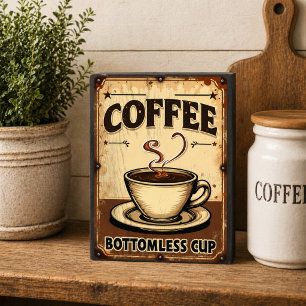 Retro Art Deco Bottomless Cup Coffee Wooden Box Sign
