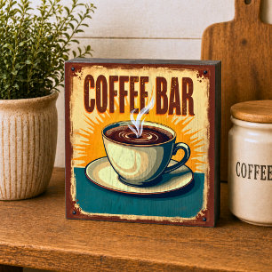 Retro Art Deco Coffee Bar Wooden Box Sign