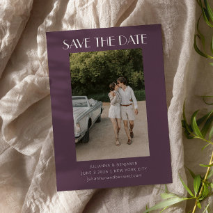 Retro Art Deco Dark Plum Purple Photo Wedding Save The Date