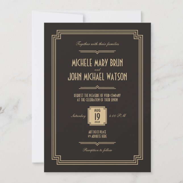 Retro Art Deco Dark Wedding Invitation (Front)
