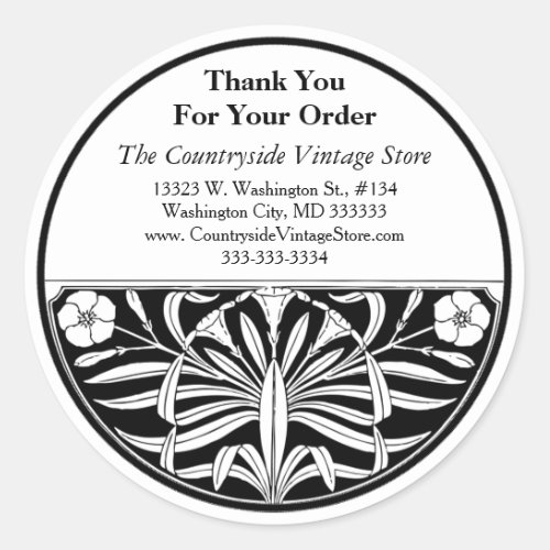 Retro Art Deco Floral Business Thank You Address Classic Round Sticker