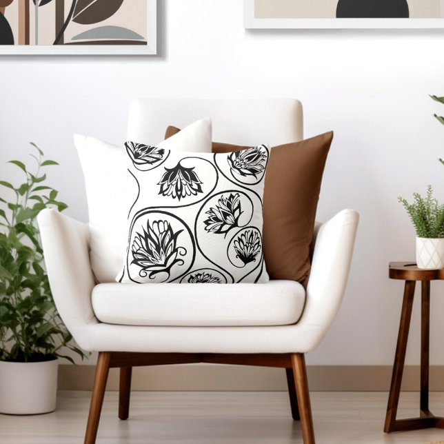 Retro Art Deco Floral Throw Pillow (Style with the perfect blend of retro floral & elegance to your living room.)