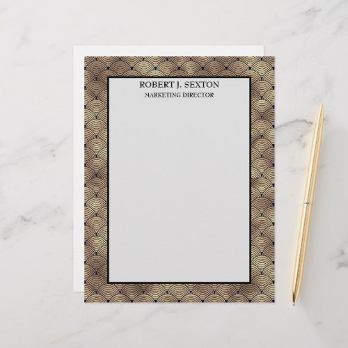  Retro Art Deco Gold and Black Rainbow Pattern Letterhead