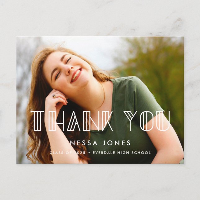 Retro art deco graduation Thank you photo Postcard (Front)