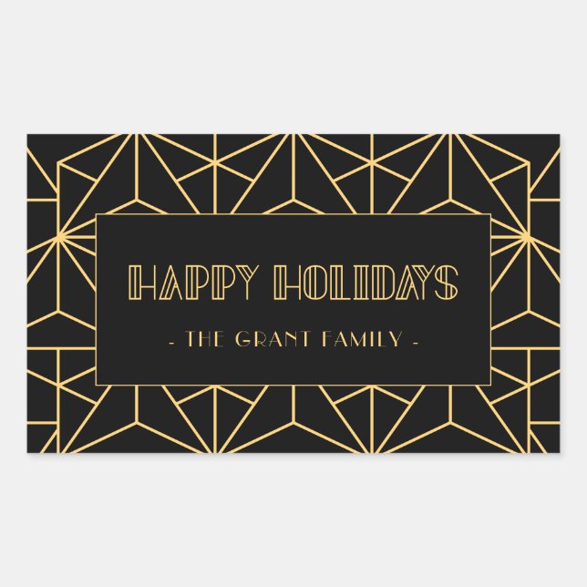 Retro art deco Happy Holidays Rectangular Sticker (Front)