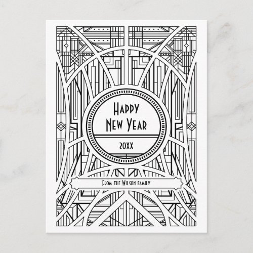 Retro art deco Happy New Year Postcard