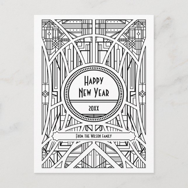 Retro art deco Happy New Year Postcard (Front)