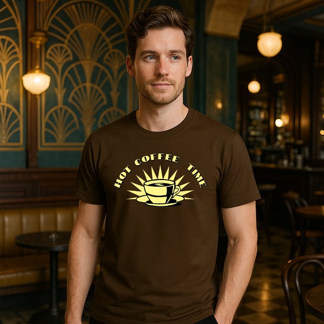 Retro Art Deco Hot Coffee Time Template T-Shirt (Creator Uploaded)