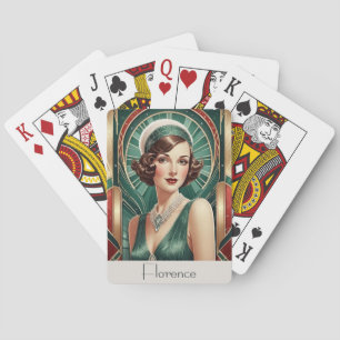 Retro Art Deco Inspired Portrait Woman Lady Custom Poker Cards