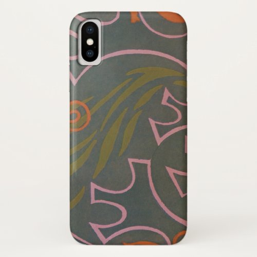Retro Art Deco Jazz Pink Orange Grey Lines Pattern iPhone XS Case