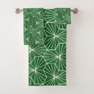 Retro Art Deco Lime Green Geometric Pattern Bath Towel Set
