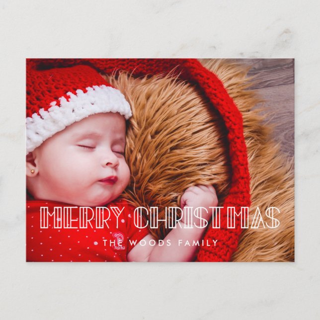 Retro art deco Merry Christmas photo Postcard (Front)