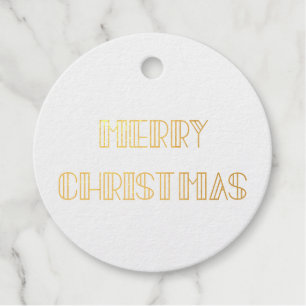 Retro art deco Merry Christmas real gold foil Favor Tags