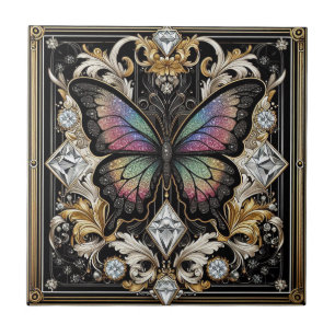 Retro Art Deco Nouveau Rainbow Butterfly Ceramic Tile