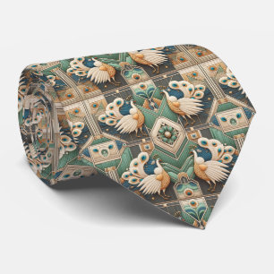 Retro Art Deco Peacocks Neck Tie
