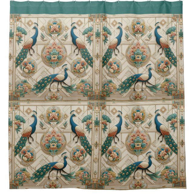 Retro Art Deco Peacocks Shower Curtain (Front)