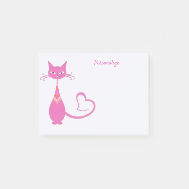 Retro Art Deco Pink Ceramic Cat Personalized Post-it Notes (Front)