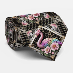 Retro Art Deco Pink Flamingos Neck Tie