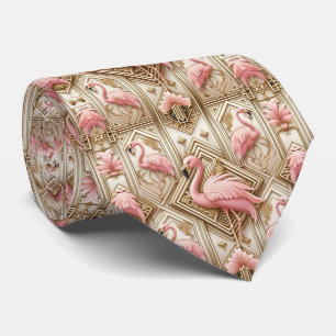 Retro Art Deco Pink Flamingos Neck Tie