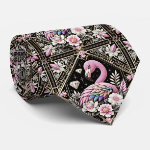 Retro Art Deco Pink Flamingos Neck Tie