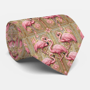 Retro Art Deco Pink Flamingos Neck Tie