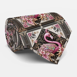 Retro Art Deco Pink Flamingos Neck Tie