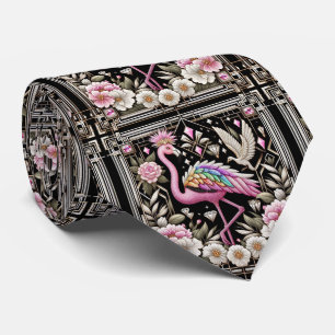 Retro Art Deco Pink Flamingos Neck Tie